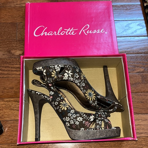 CHARLOTTE RUSSE brown cordoroy floral heels Size 9! NEW IN BOX! - Picture 9 of 9